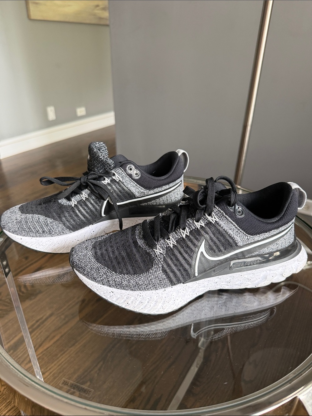 Nike React Infinity Flyknit Black & Gray Men's Athletic Running Shoes